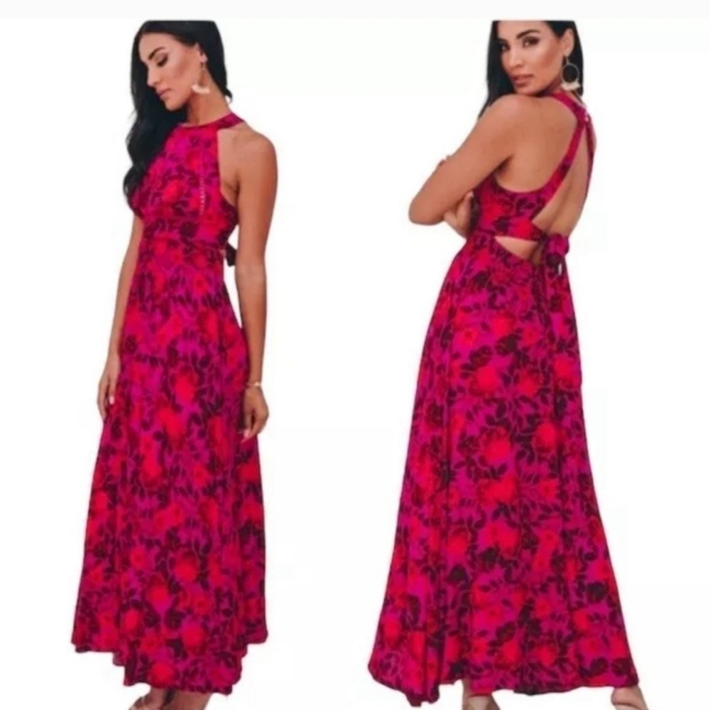 Anthropologie Pink Floral Maxi Dress